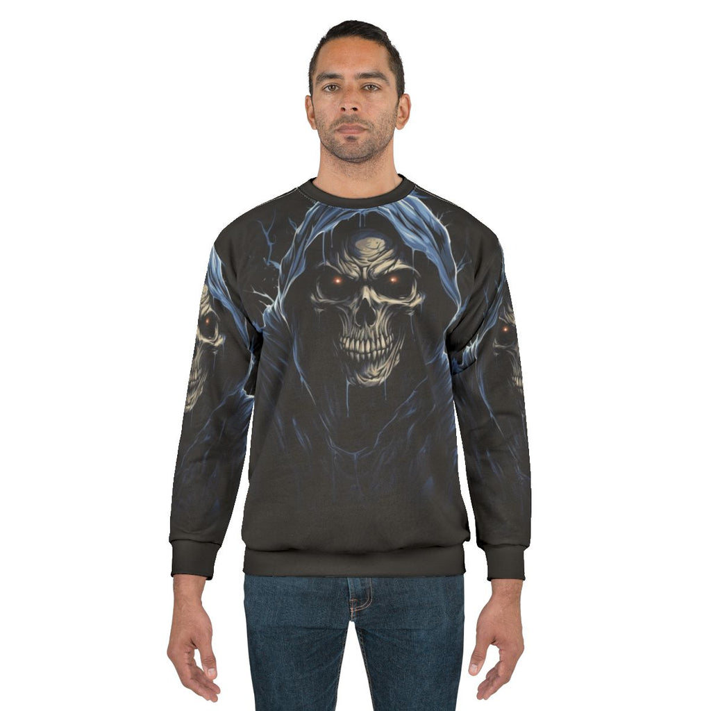 Eternal Shadows Dark Sweatshirt with Fearsome Skeleton Design