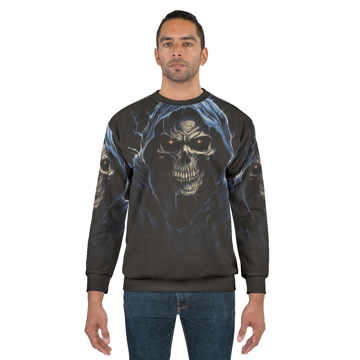 Eternal Shadows Dark Sweatshirt with Fearsome Skeleton Design