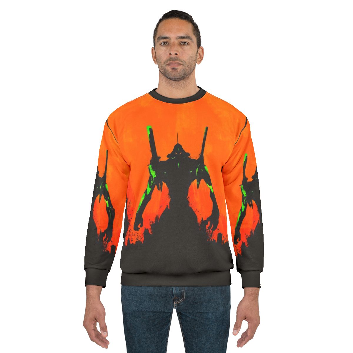 Evangelion Silhouette Sweatshirt featuring minimalist robot design