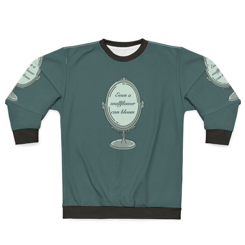 Bridgerton inspired floral sweatshirt with the text "Even A Wallflower Can Bloom"