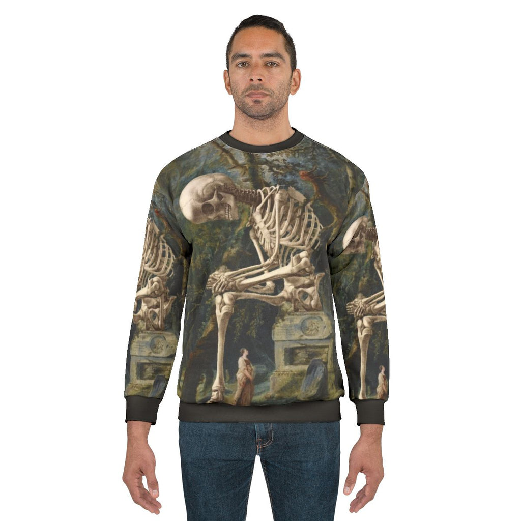 Surreal portrait sweatshirt featuring a unique digital art design