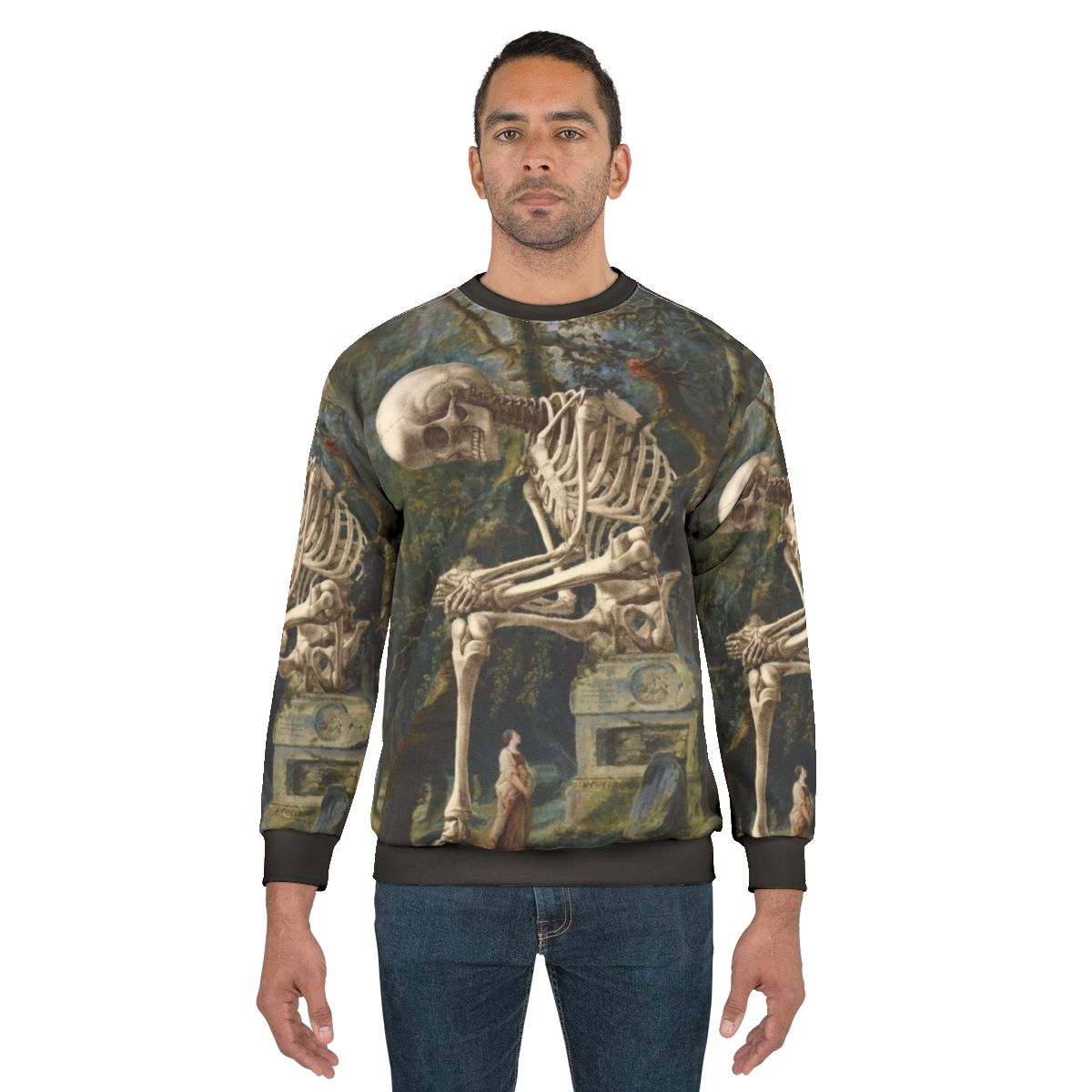 Surreal portrait sweatshirt featuring a unique digital art design