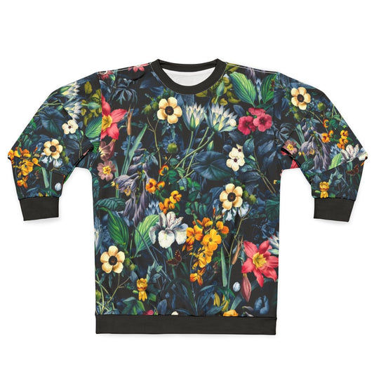 Exotic floral garden sweatshirt with botanical and tropical design