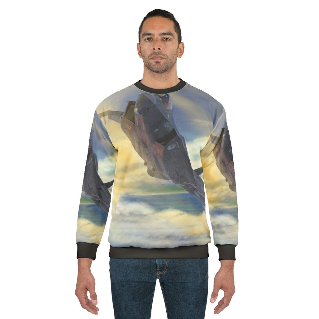 F35 fighter jet illustration on sweatshirt
