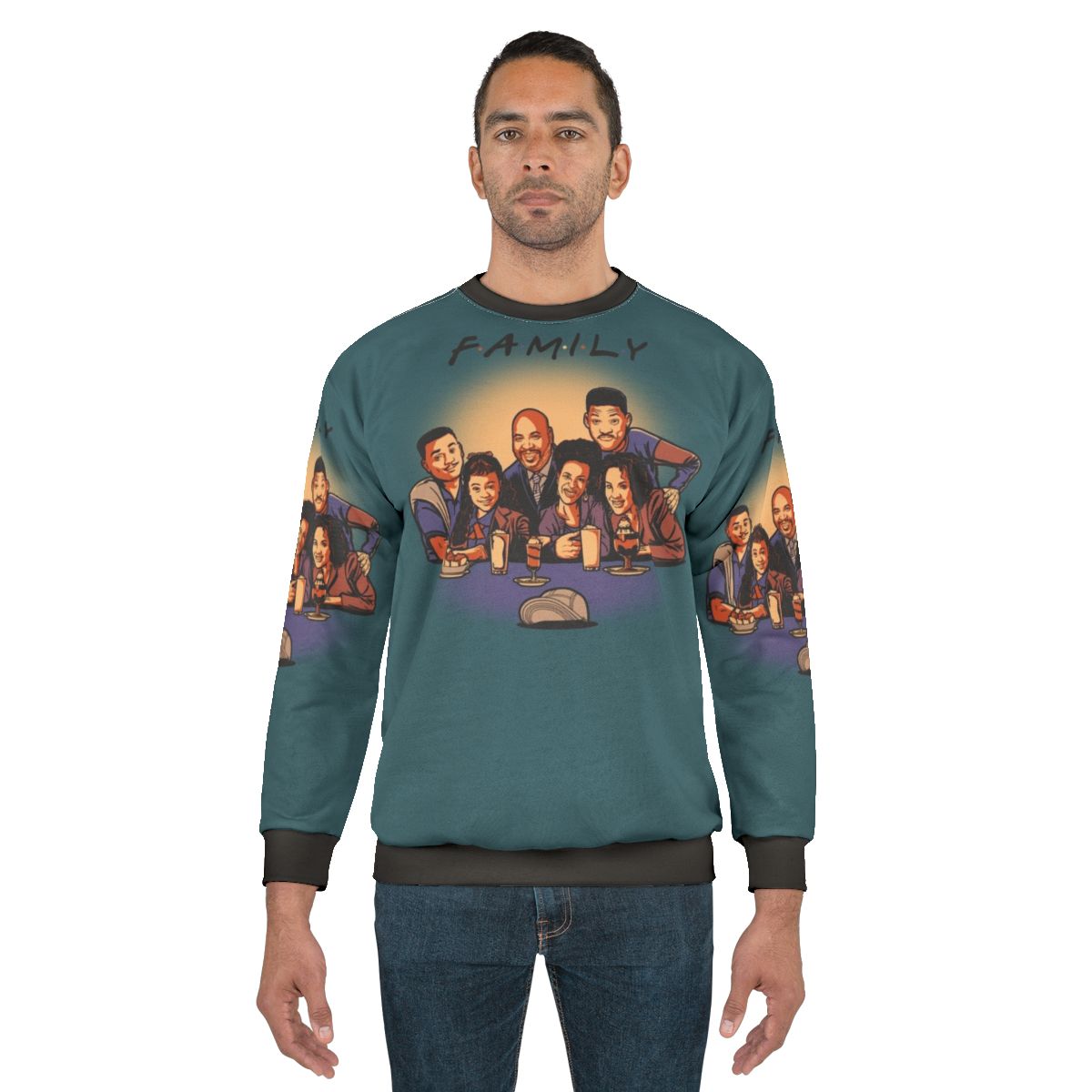 Classic "Fresh Prince of Bel Air" Family Sweatshirt featuring characters from the 90s TV sitcom