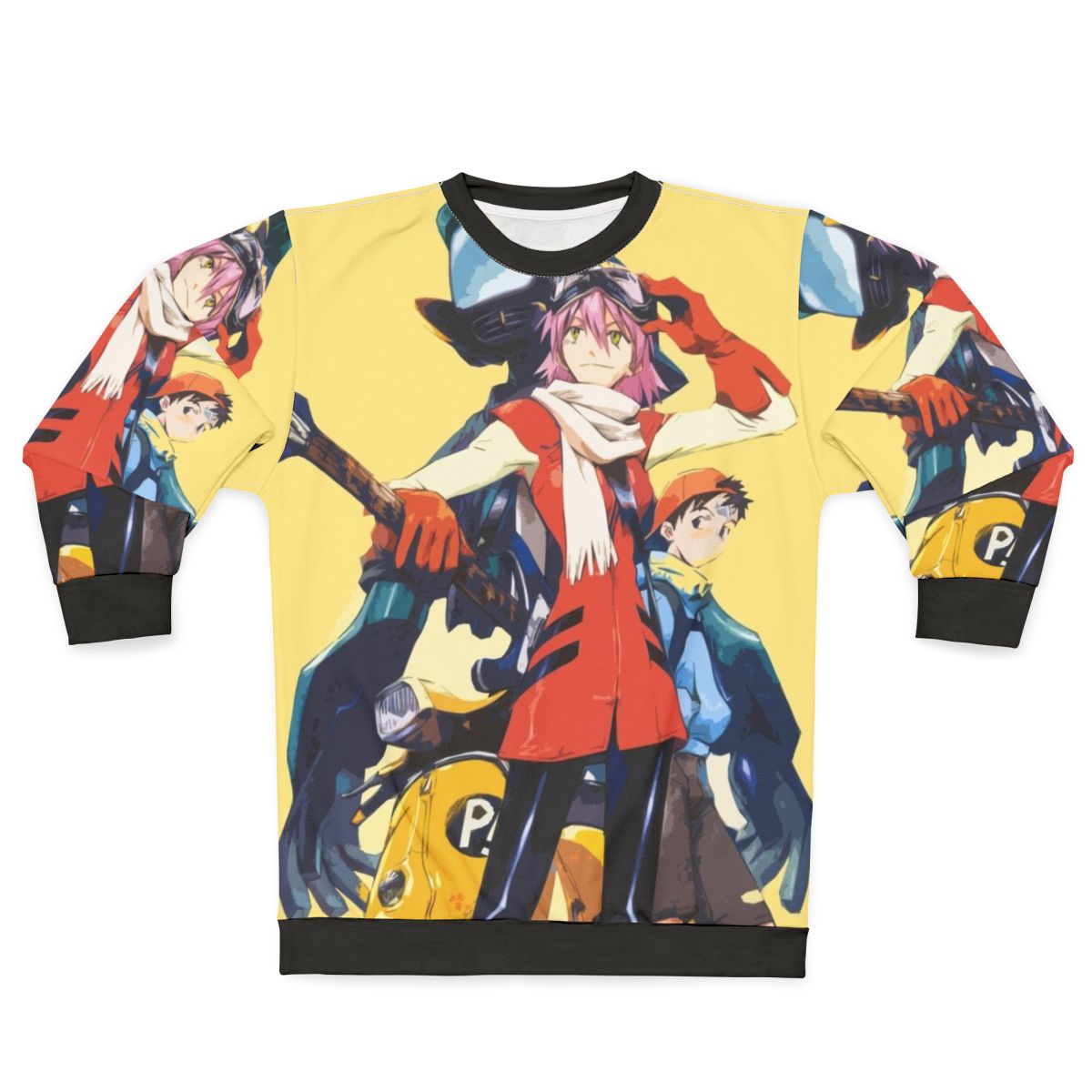 Retro FLCL anime sweatshirt with 90s Japanese manga design