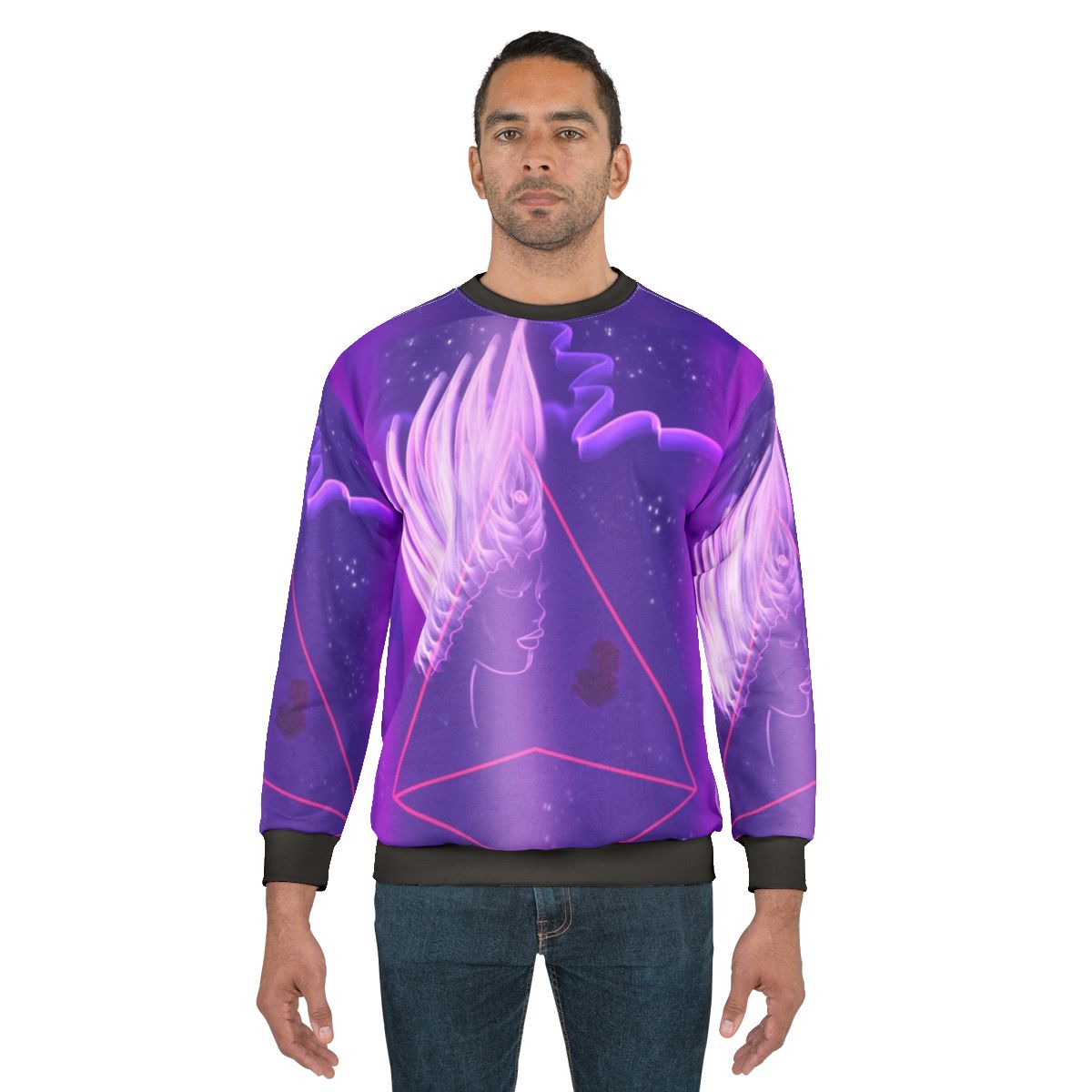 Person wearing the Face Yourself Sweatshirt, focusing on self-discovery and personal growth