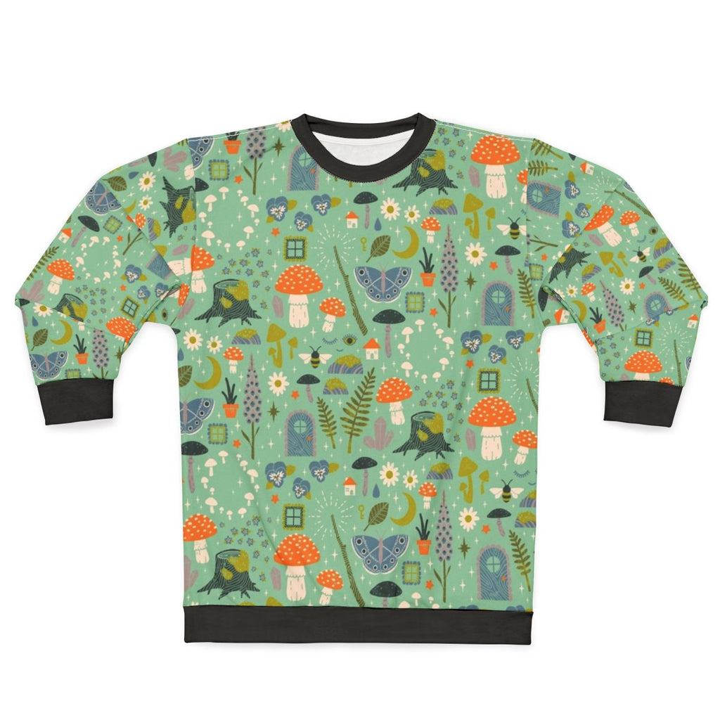 Fairy garden sweatshirt with whimsical floral pattern