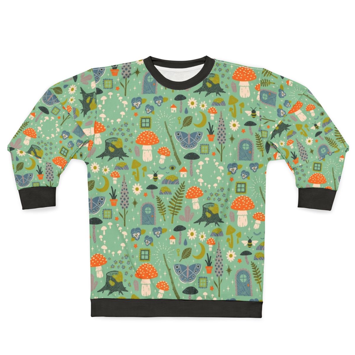 Fairy garden sweatshirt with whimsical floral pattern