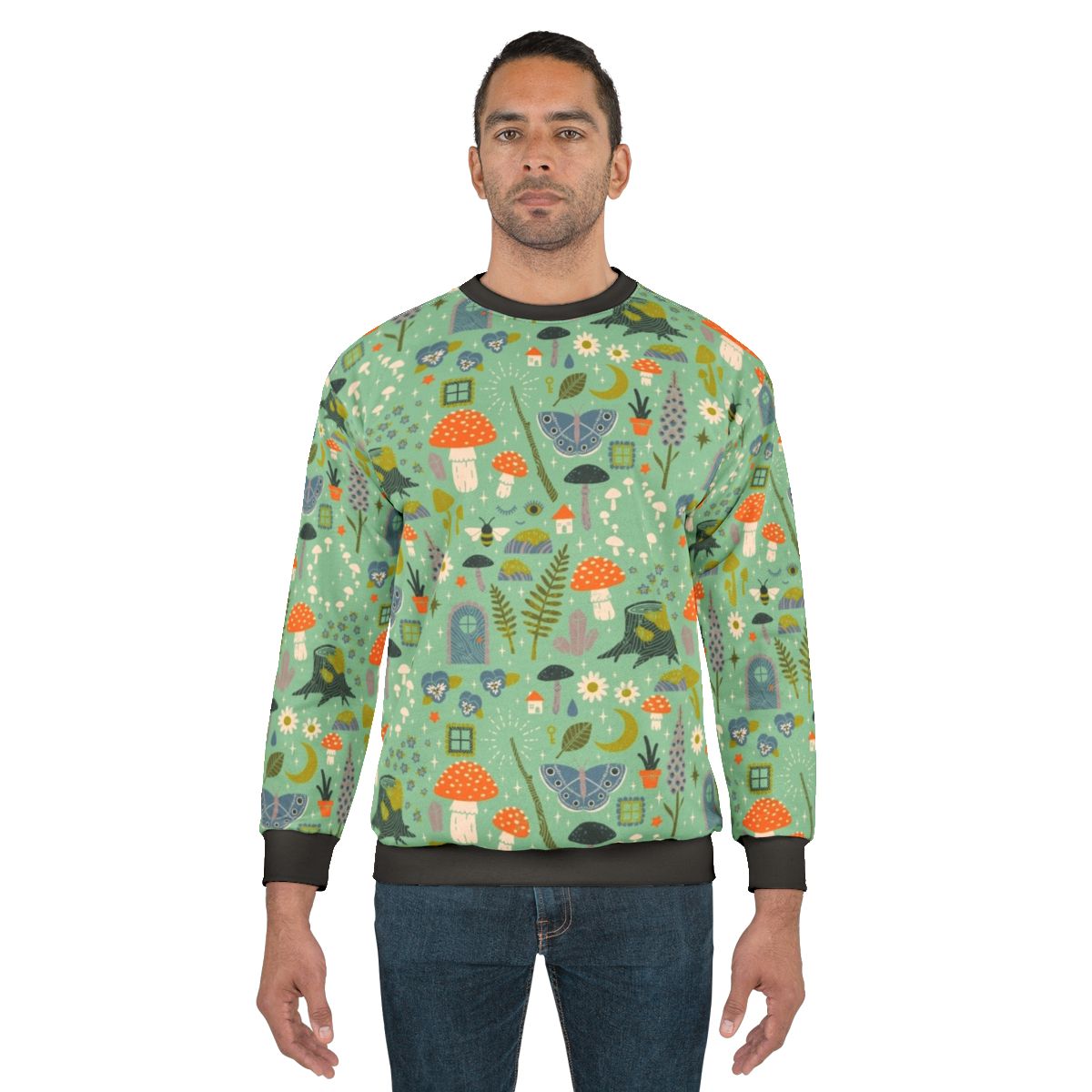 Fairy garden sweatshirt with whimsical floral pattern