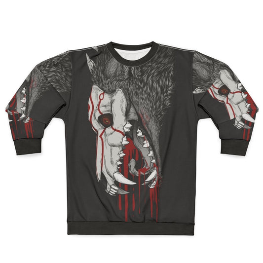 Black sweatshirt with horror-inspired graphic of a Creature of Grimm from the anime series RWBY