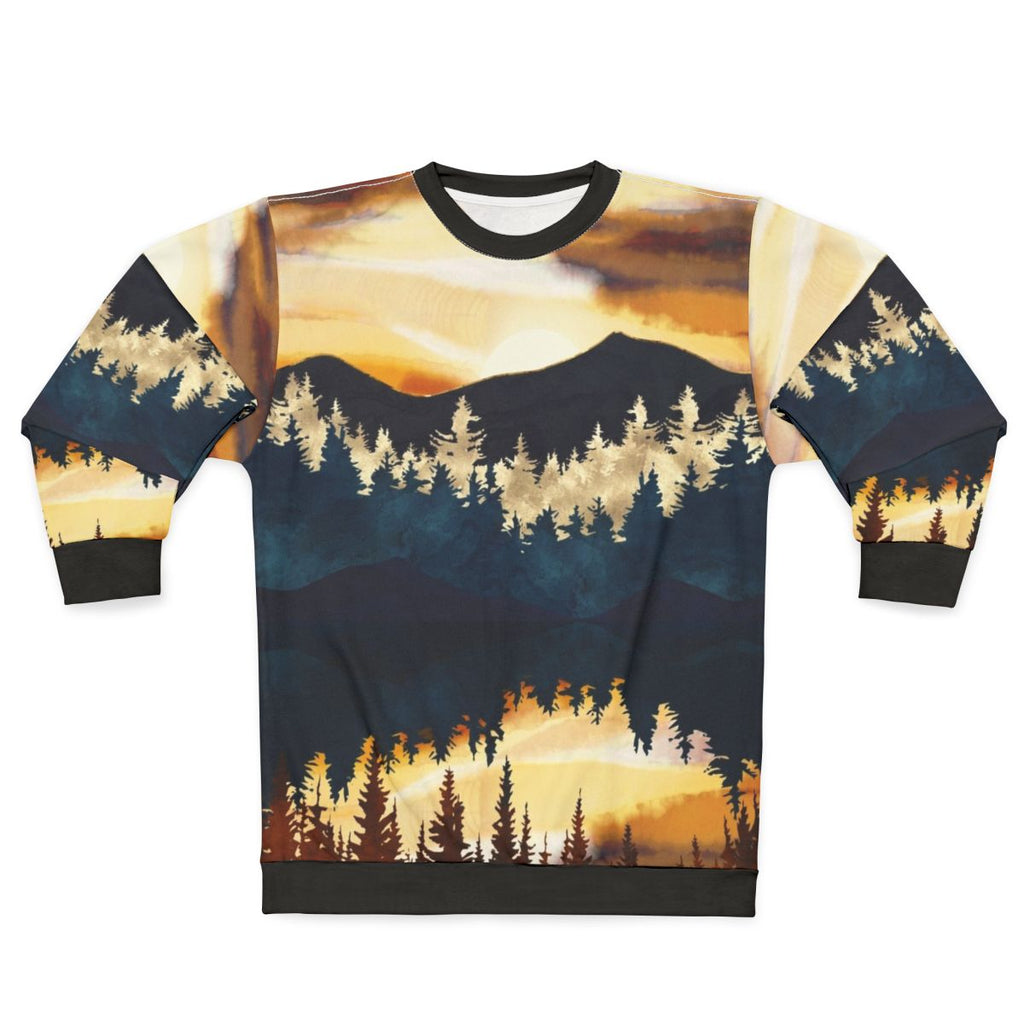Fall sunset landscape graphic design on a comfortable sweatshirt