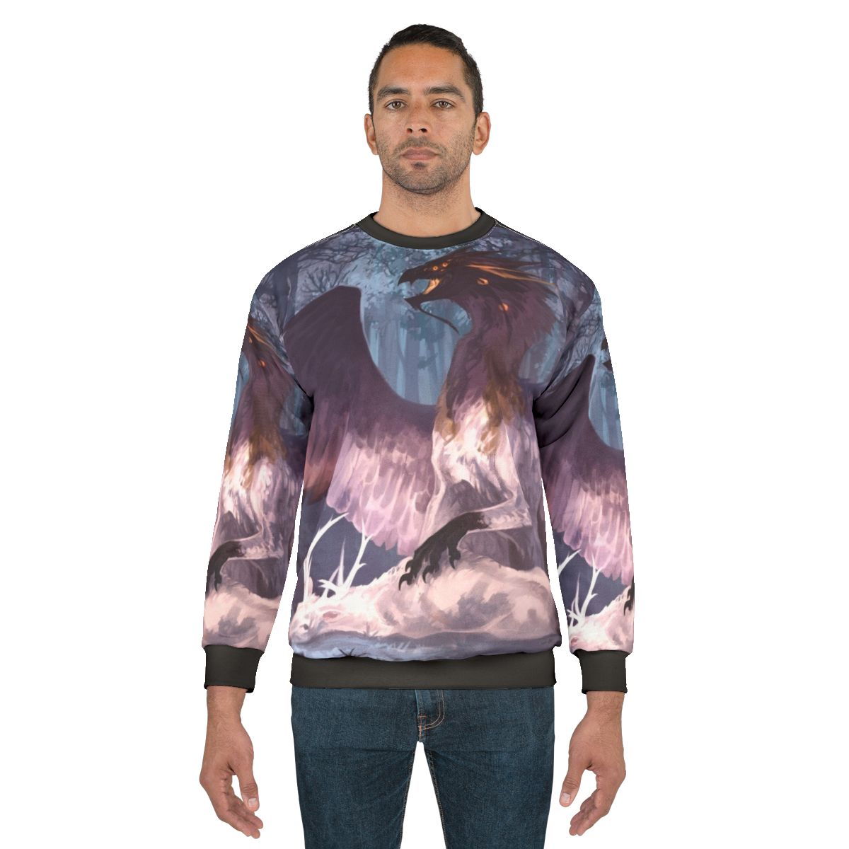 Dark fantasy fallen angel sweatshirt with mythological creatures