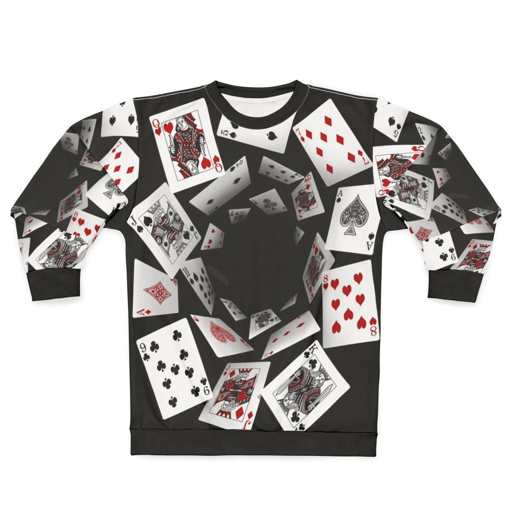 Falling Cards Sweatshirt with Alice in Wonderland Inspired Poker Themed Design