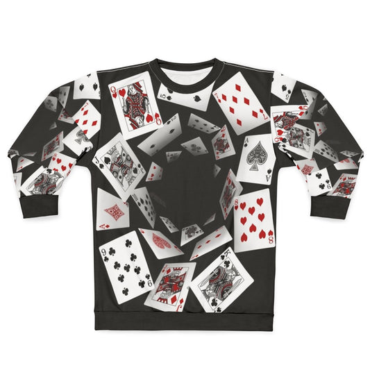 Falling Cards Sweatshirt with Alice in Wonderland Inspired Poker Themed Design