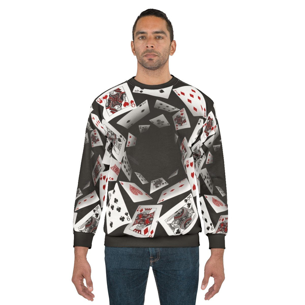 Falling Cards Sweatshirt with Alice in Wonderland Inspired Poker Themed Design