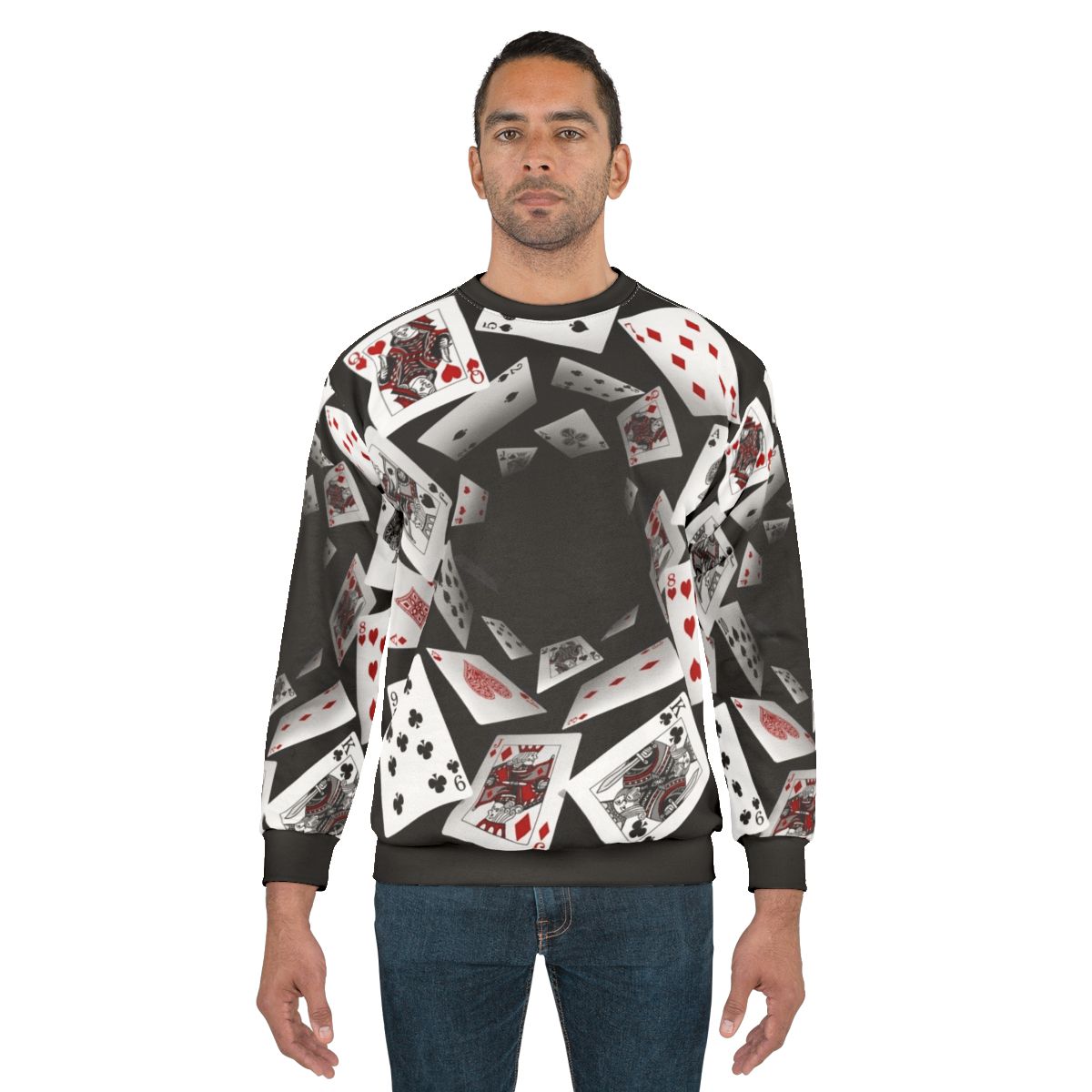 Falling Cards Sweatshirt with Alice in Wonderland Inspired Poker Themed Design
