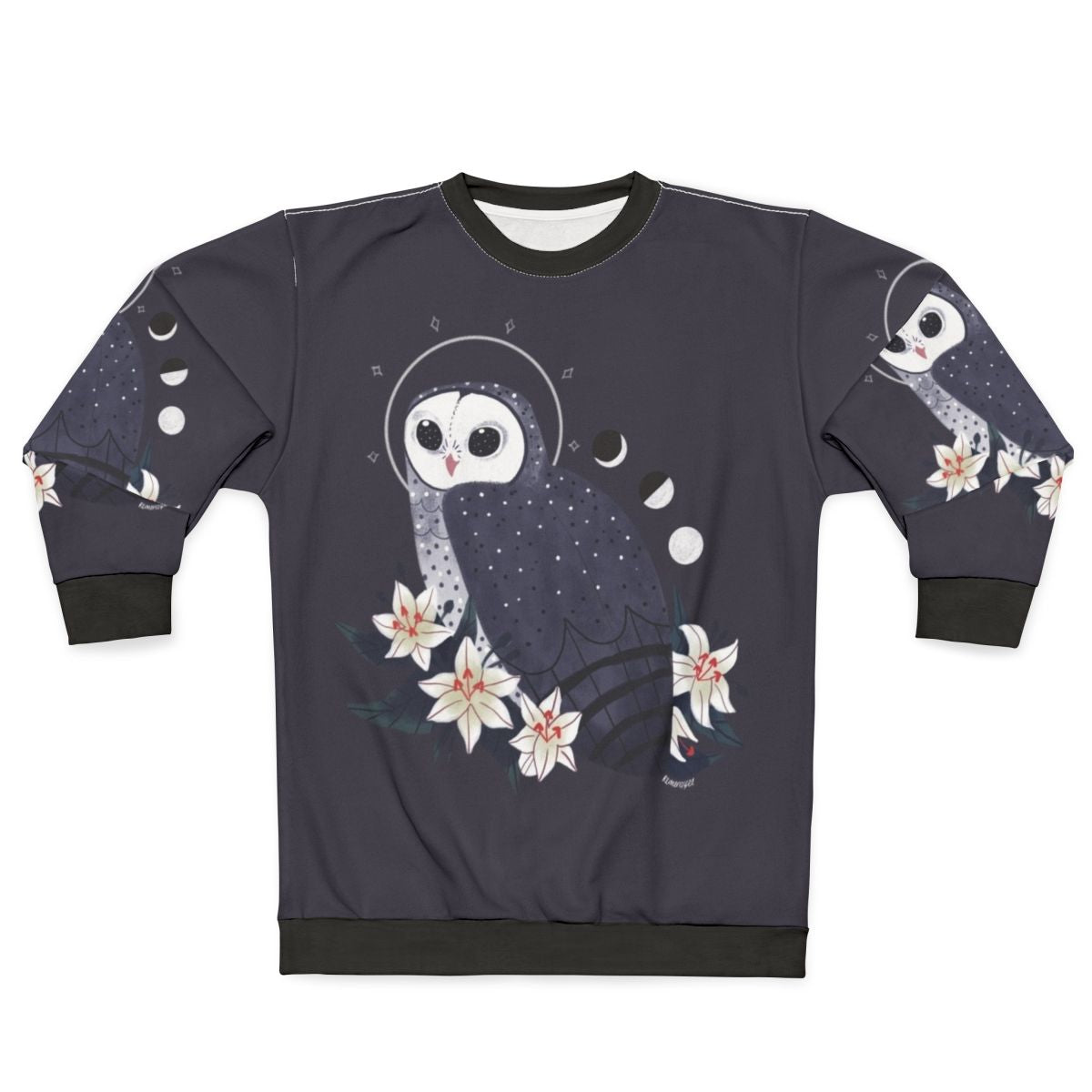 Sooty owl printed on a cozy hooded sweatshirt