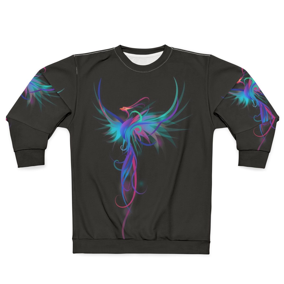 Colorful phoenix abstract graphic on sweatshirt