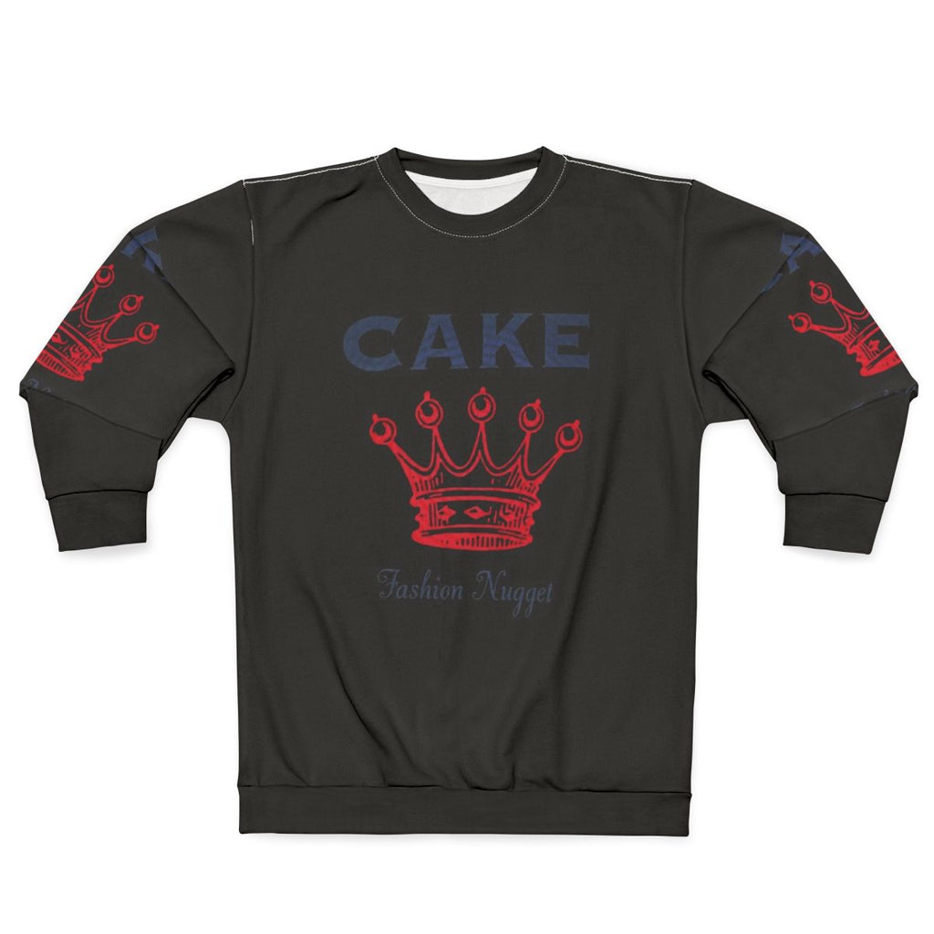 Stylish sweatshirt featuring the "Fashion Nugget" design, a reference to the alternative rock band Cake
