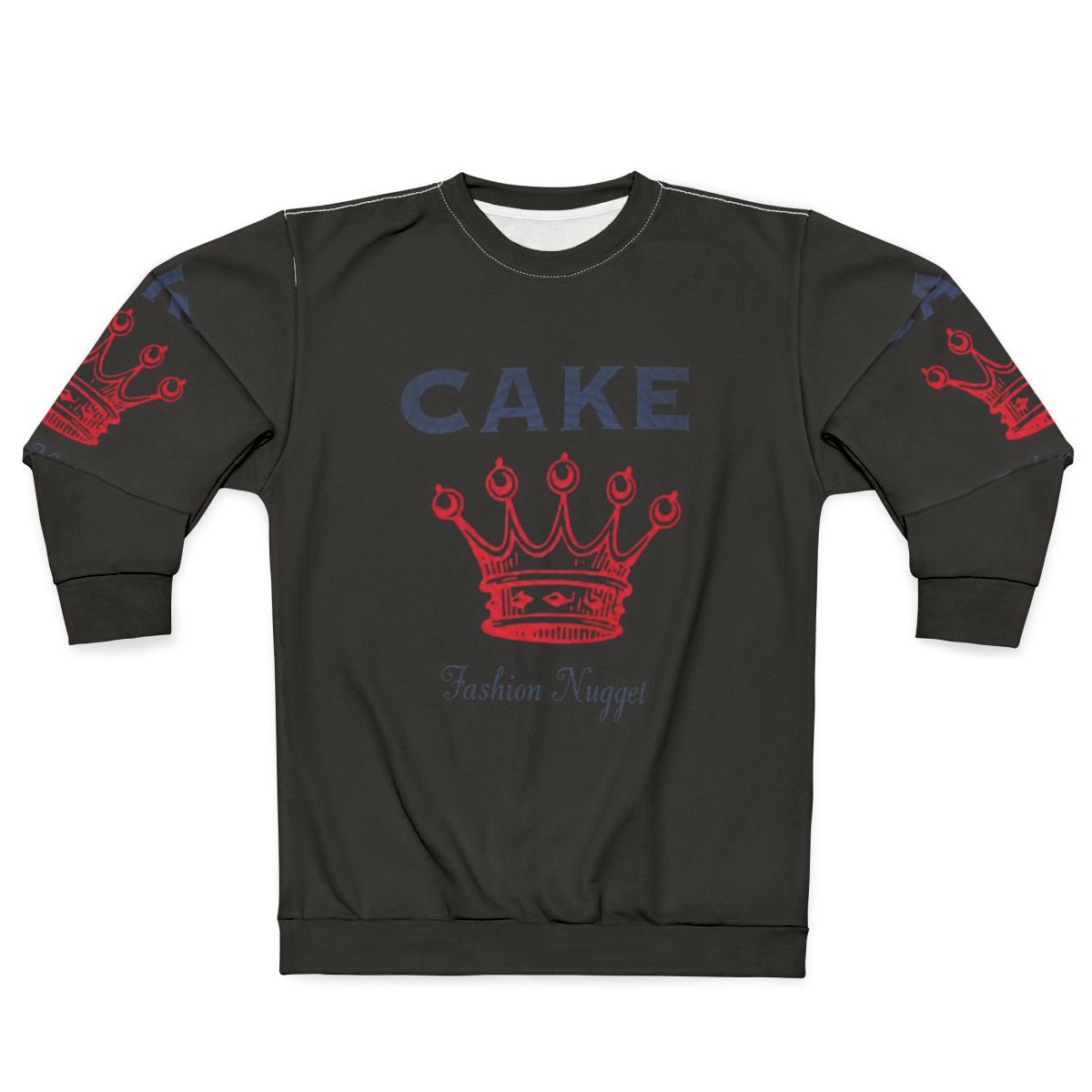 Stylish sweatshirt featuring the "Fashion Nugget" design, a reference to the alternative rock band Cake