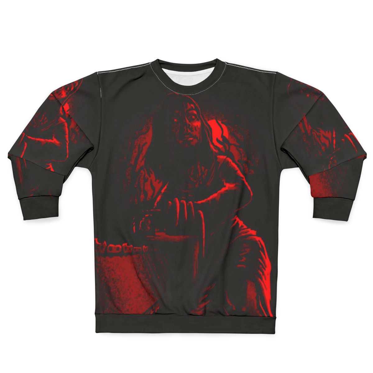 Chilling "Feast On This" horror sweatshirt with evil dead, deadite, and gore motifs