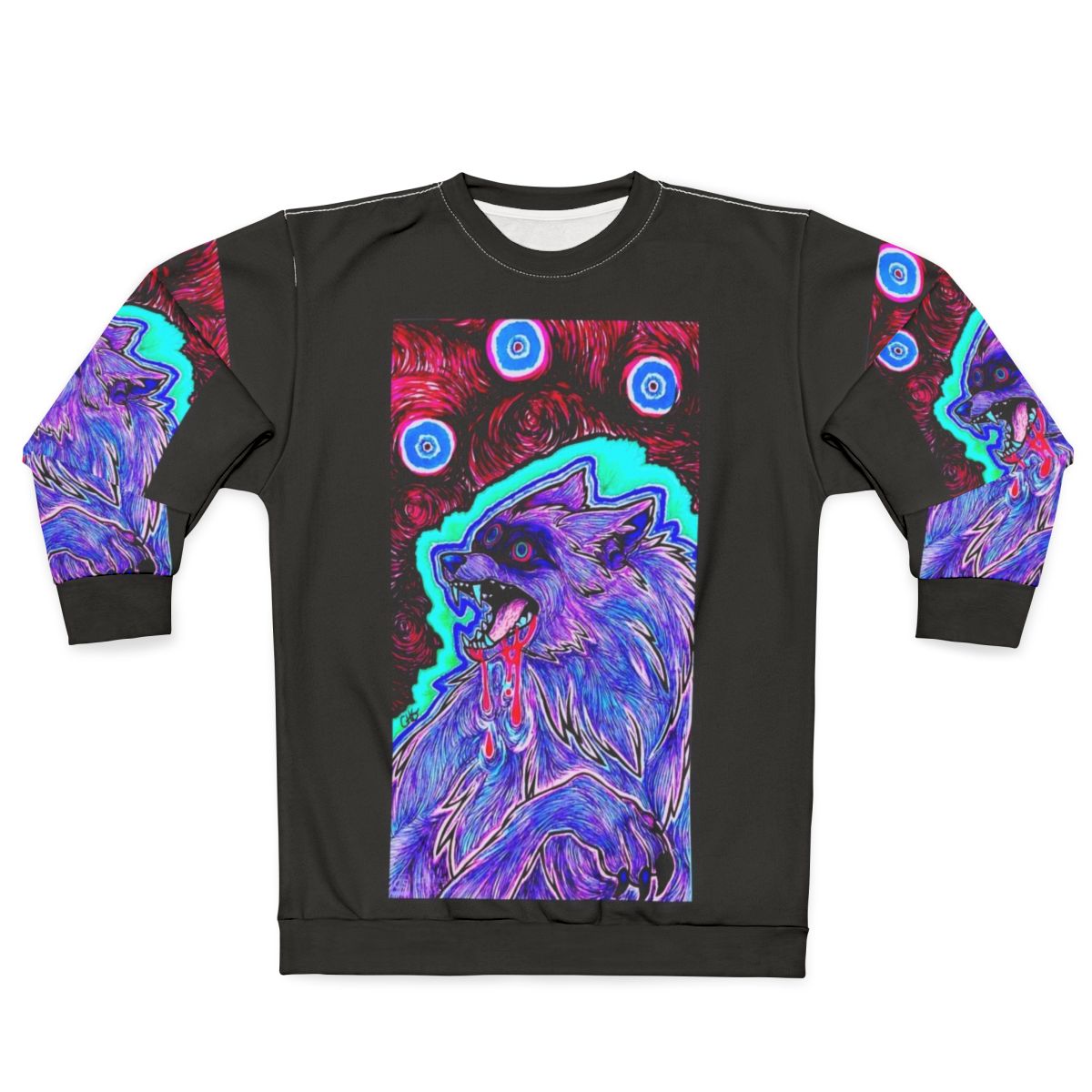 Psychedelic sweatshirt with surreal wolf design