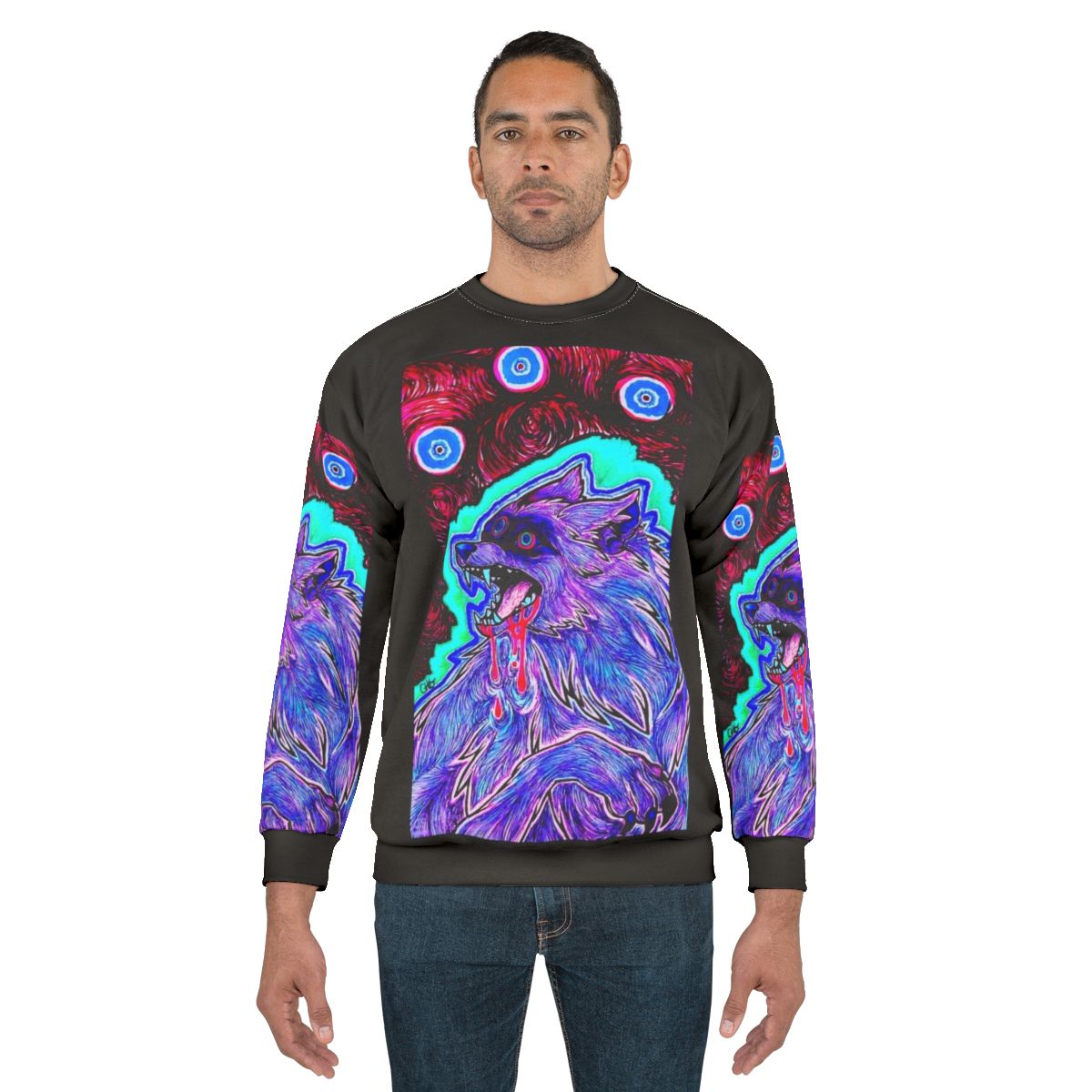 Psychedelic sweatshirt with surreal wolf design