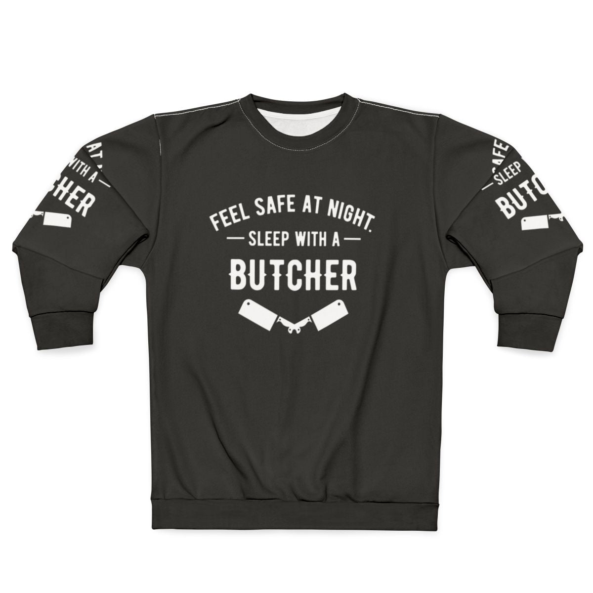 Man wearing a butcher sweatshirt for a safe and peaceful night's sleep