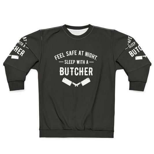 Man wearing a butcher sweatshirt for a safe and peaceful night's sleep