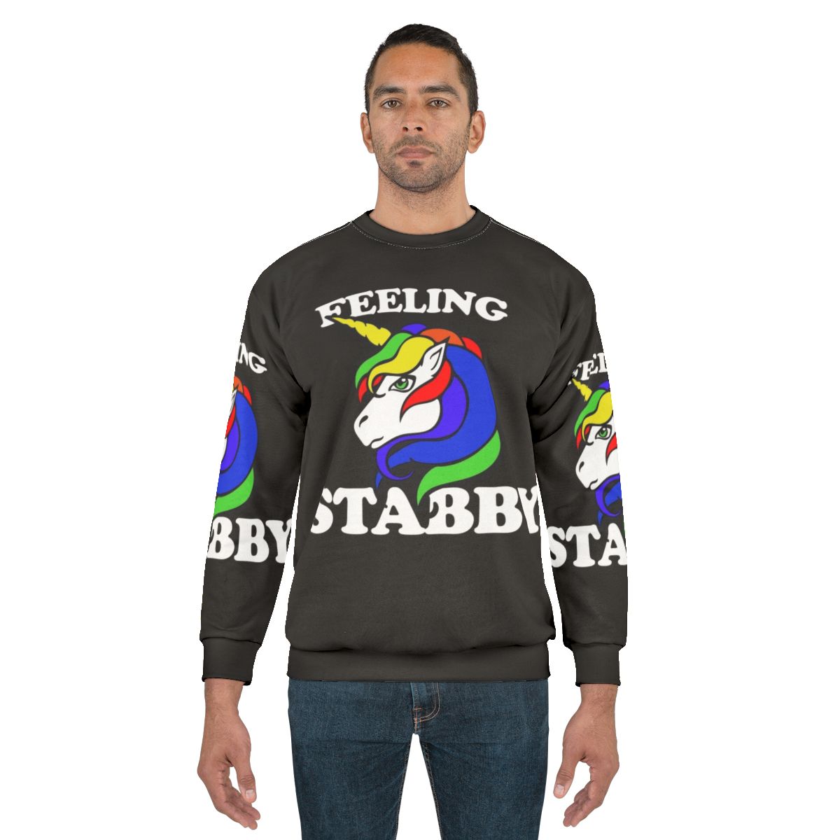 Feeling Stabby Unicorn Retro Rainbow Sweatshirt