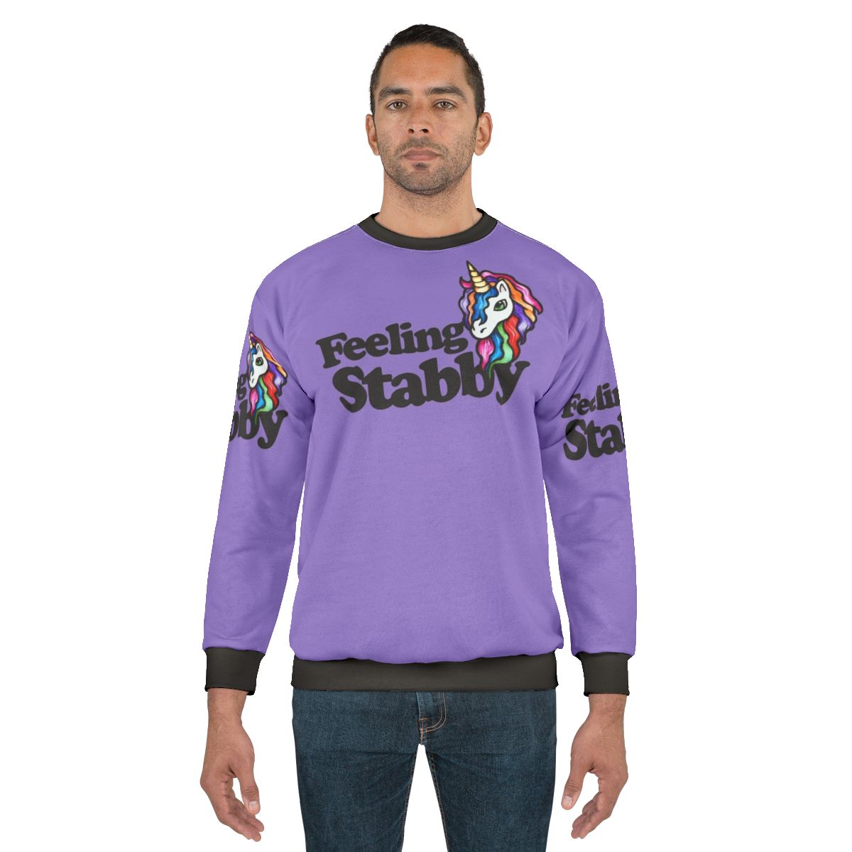 Feeling Stabby Unicorn Sweatshirt with Retro Rainbow Design