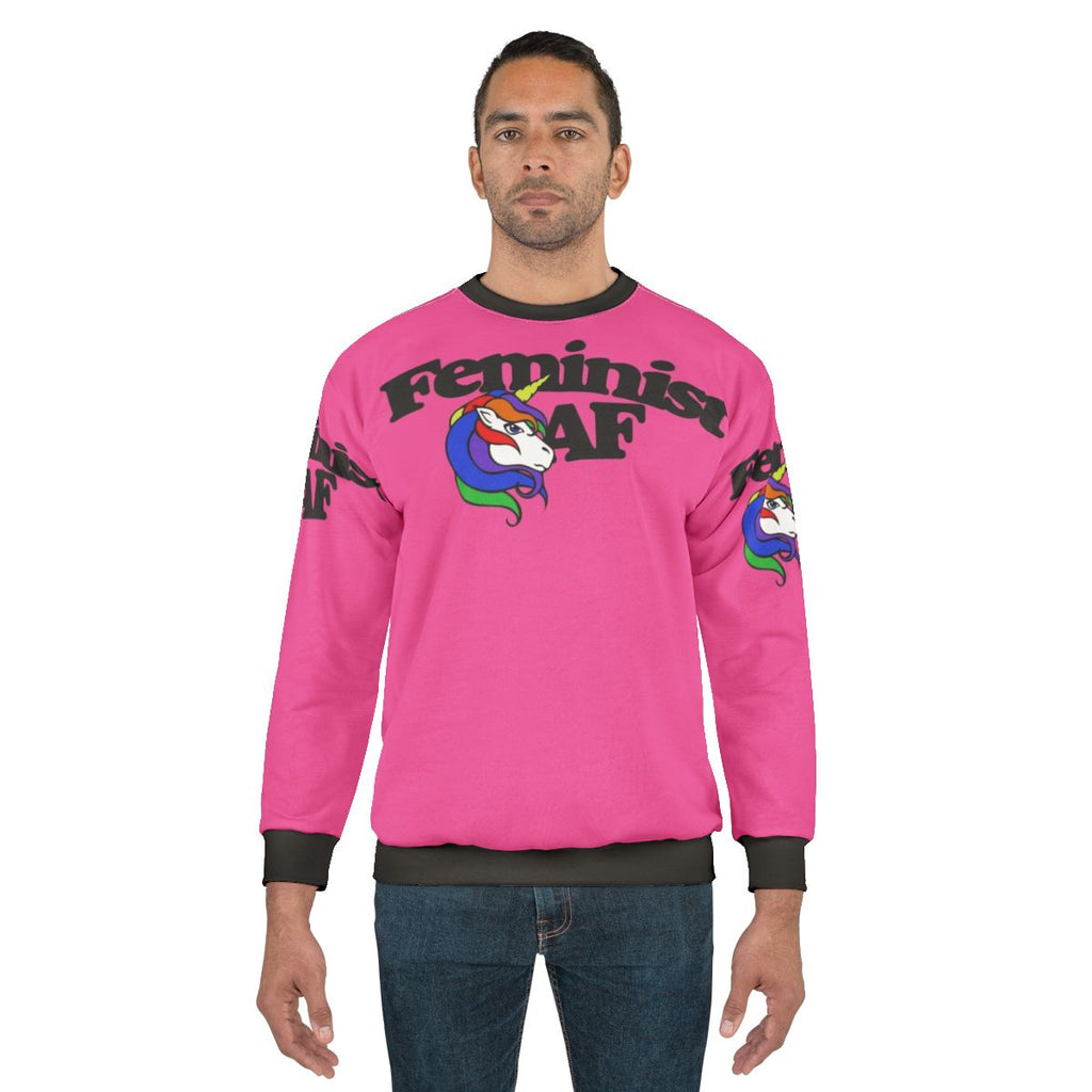 Feminist sweatshirt with unicorn and rainbow design