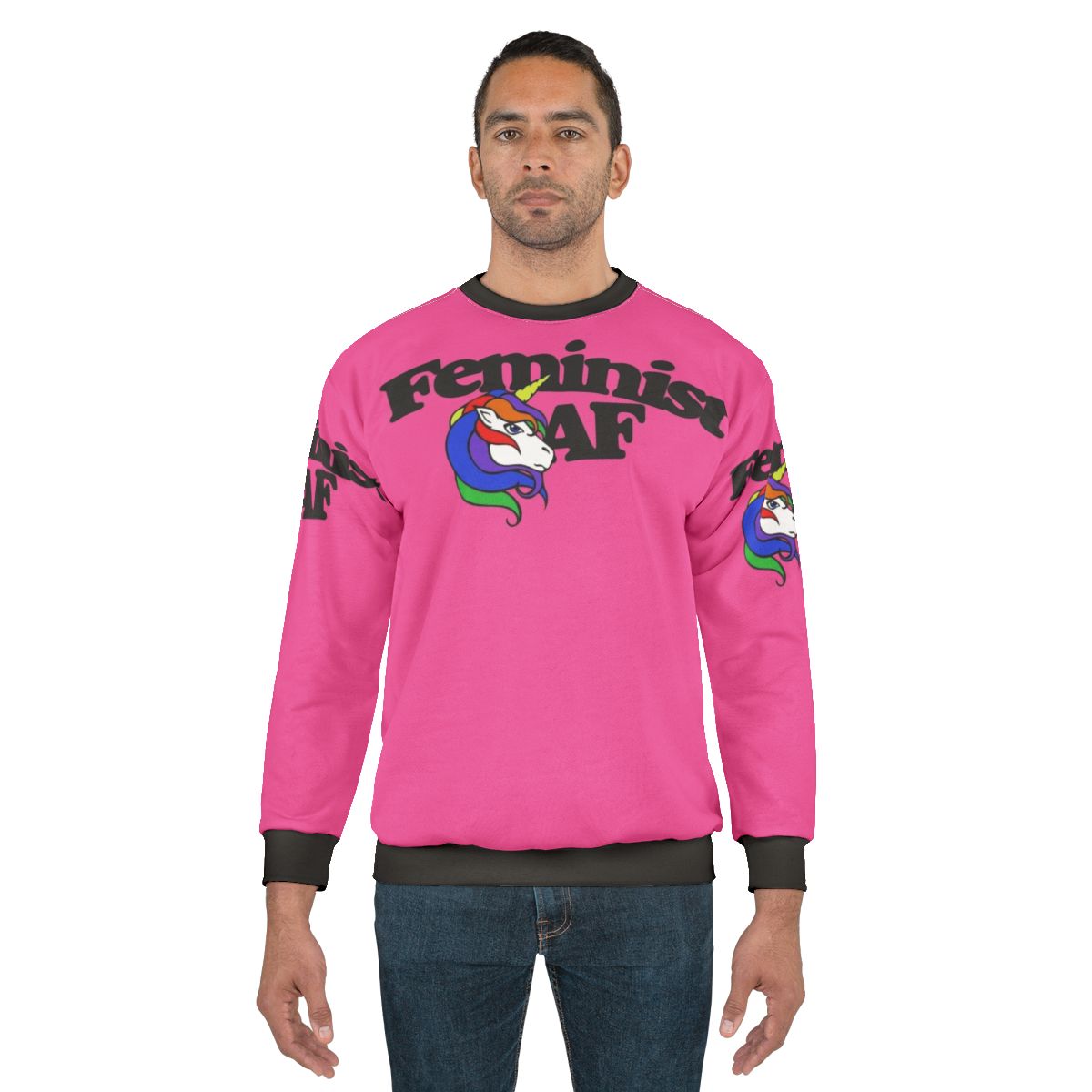 Feminist sweatshirt with unicorn and rainbow design
