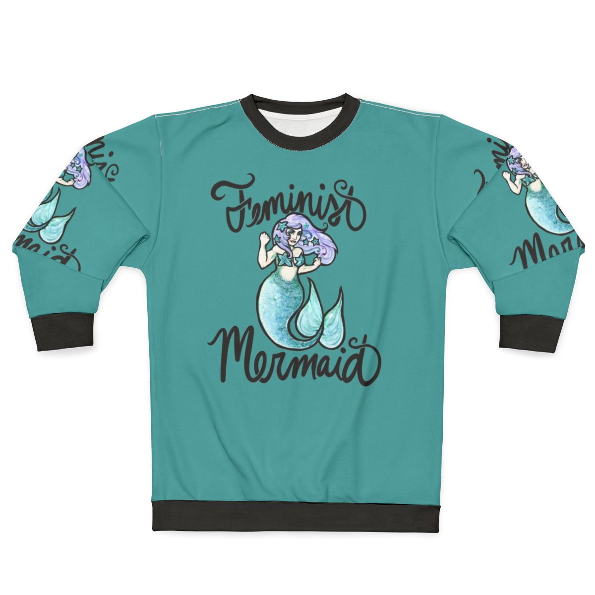 Feminist mermaid graphic on a cozy sweatshirt
