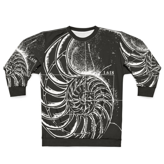 Sweatshirt featuring a nautilus shell with the Fibonacci sequence