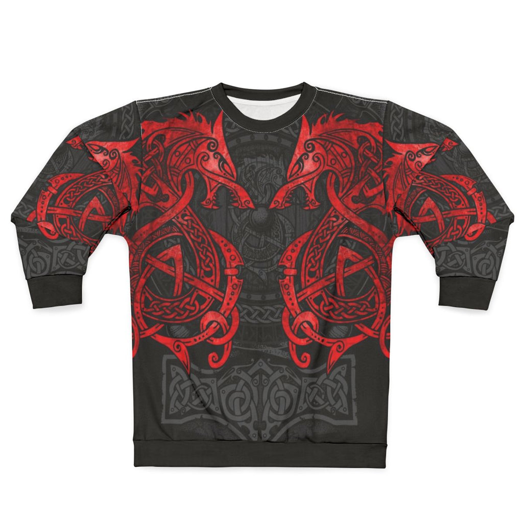 Fighting Fenrir Red Norse Mythology Sweatshirt