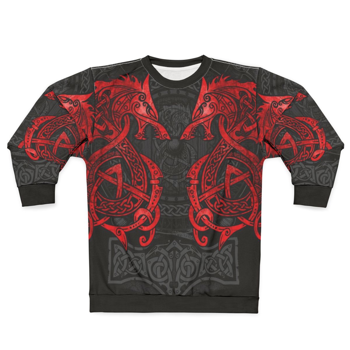Fighting Fenrir Red Norse Mythology Sweatshirt