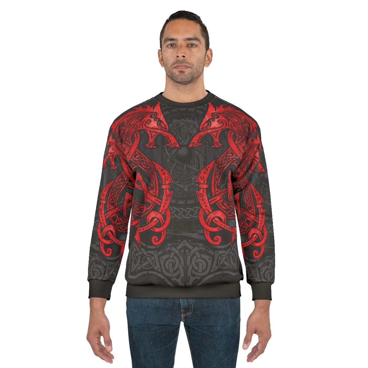 Fighting Fenrir Red Norse Mythology Sweatshirt
