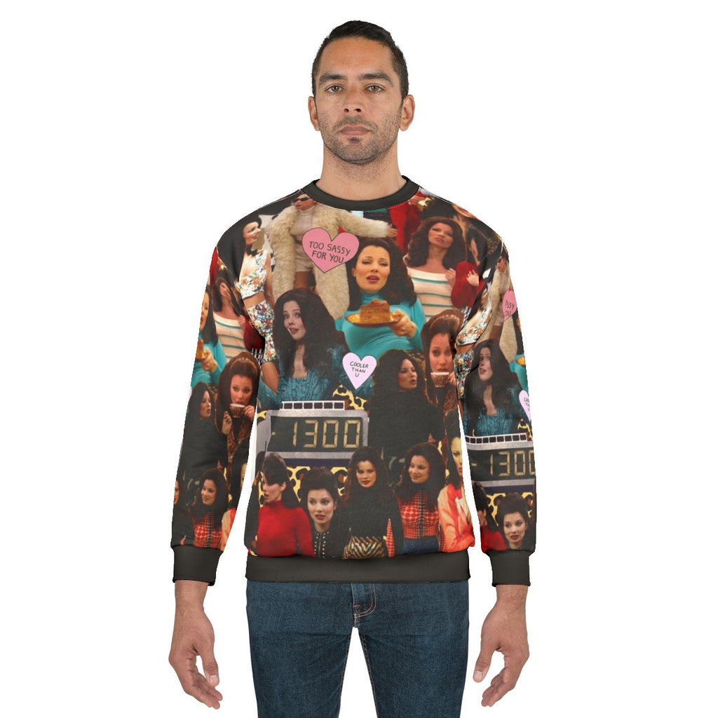 Fine Fran Sweatshirt featuring a collage of characters from the 90s TV show "The Nanny"
