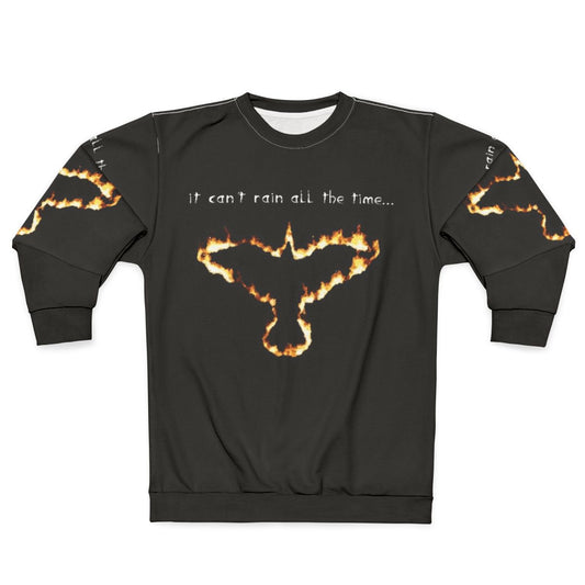 Fire crow graphic on a cozy black sweatshirt