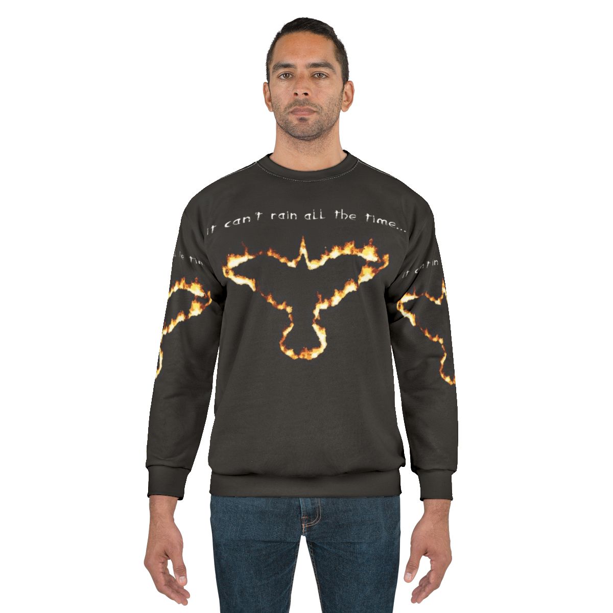 Fire crow graphic on a cozy black sweatshirt