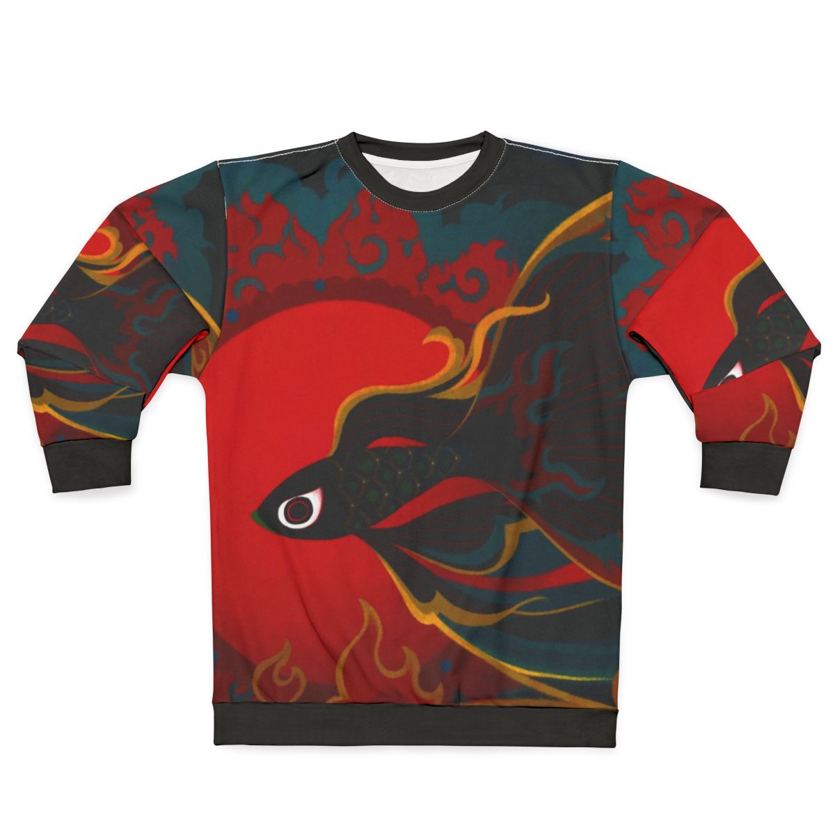 Mystical Fire Fish Sweatshirt featuring an oriental inspired mythical aquatic creature