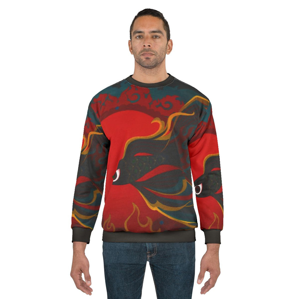 Mystical Fire Fish Sweatshirt featuring an oriental inspired mythical aquatic creature