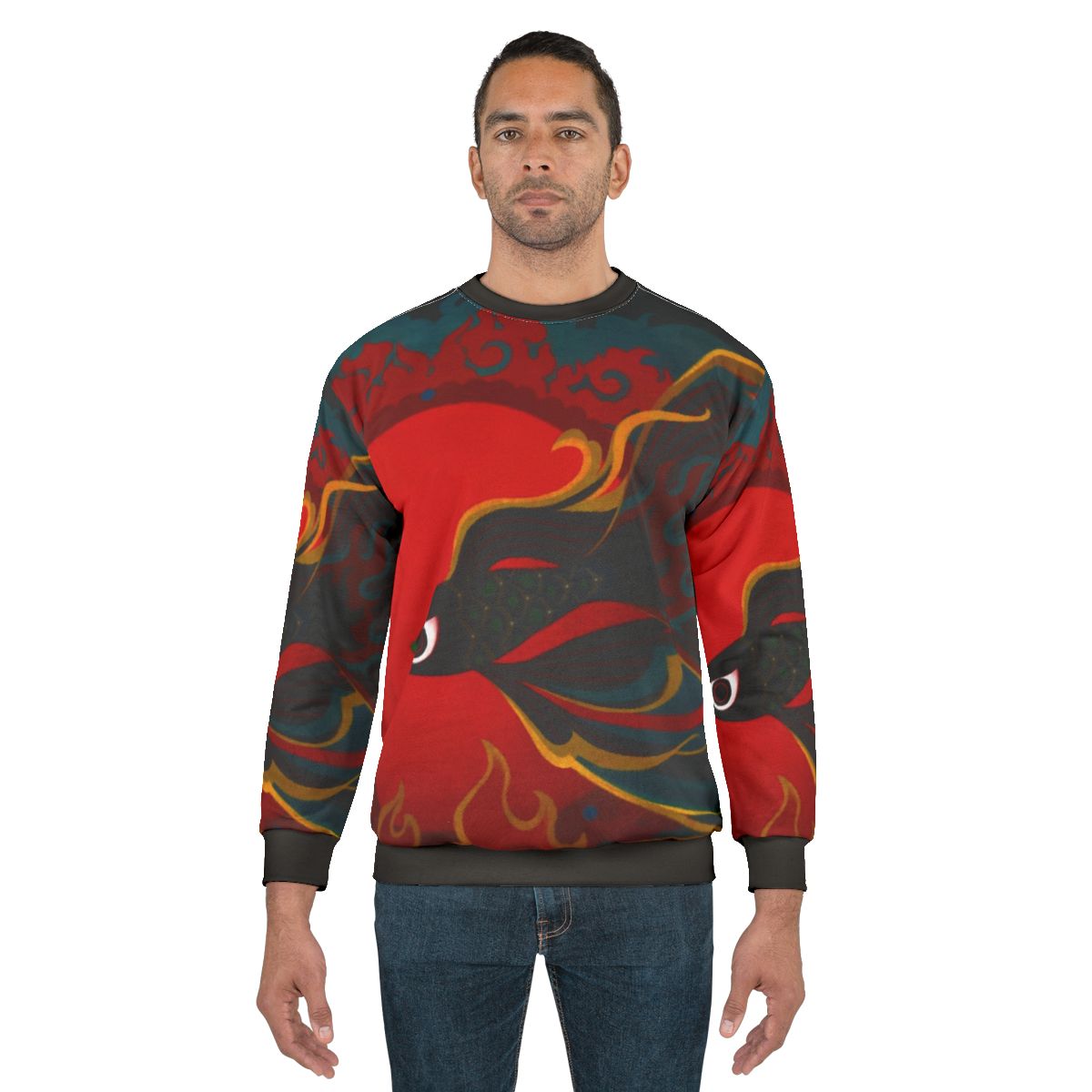 Mystical Fire Fish Sweatshirt featuring an oriental inspired mythical aquatic creature