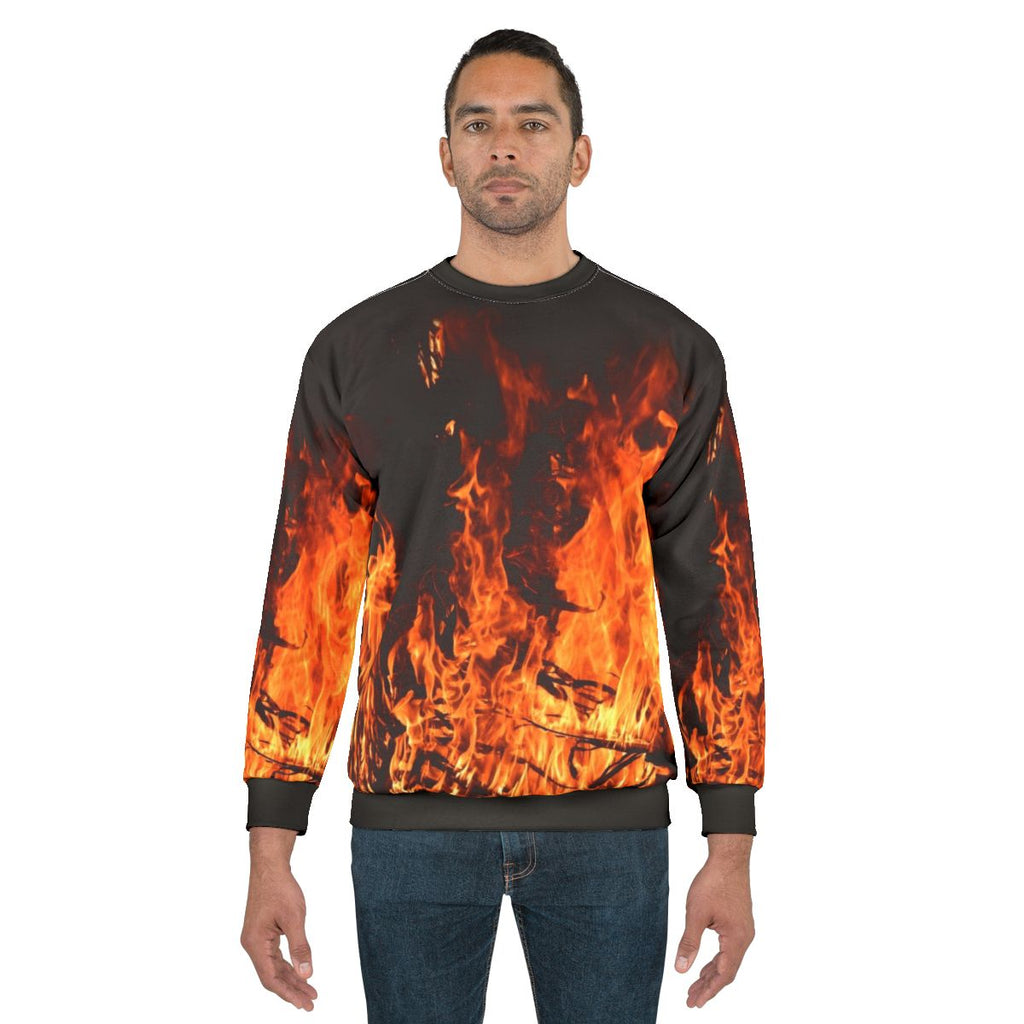 Fiery campfire sweatshirt with abstract night design
