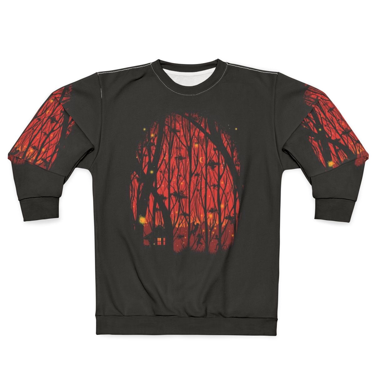 Artistic fireflies sweatshirt with forest landscape design