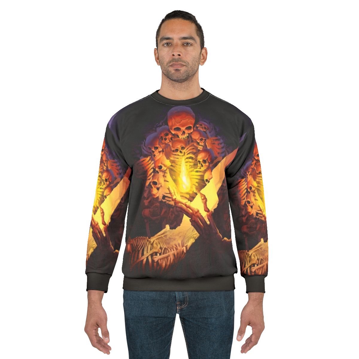Dark Souls inspired "First Of The Dead" sweatshirt featuring a gothic skull and skeleton design