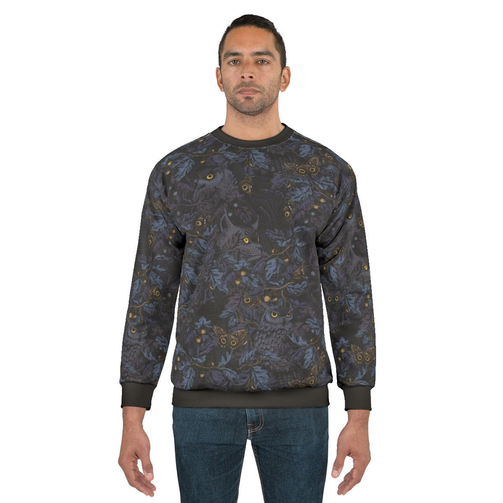 Moonlight blue sweatshirt with autumn leaves and camouflage pattern