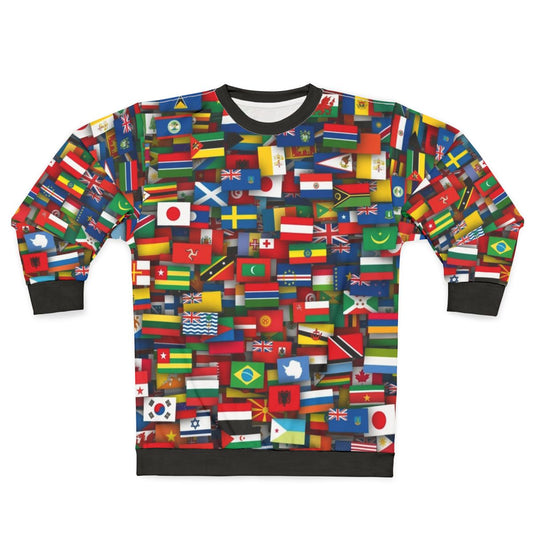 Sweatshirt with designs of flags from countries around the world